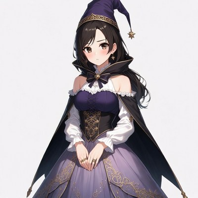 Anime girl in purple witch dress