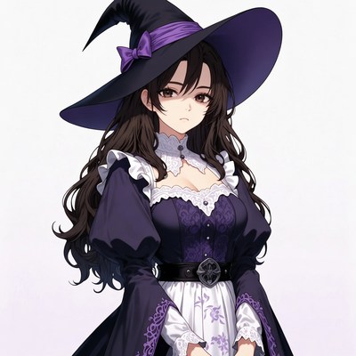 Anime Witch Girl in Purple Dress