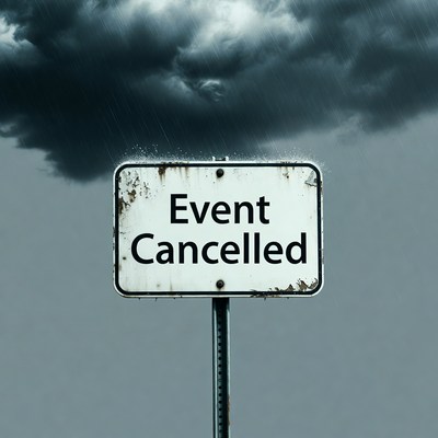 Event Cancelled sign in rain