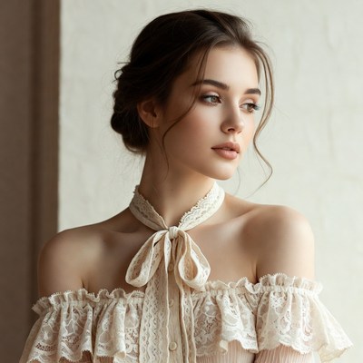 Woman in lace off-shoulder dress