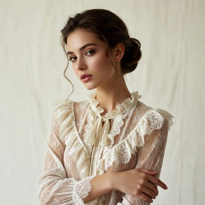 Woman in lace blouse with updo