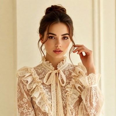 Woman in lace blouse with updo