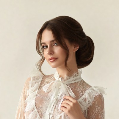 Woman in white lace blouse