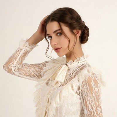 Woman in white lace blouse