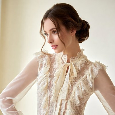 Woman in lace blouse profile view