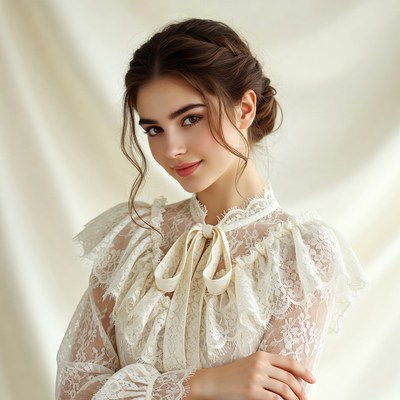 Woman in white lace blouse