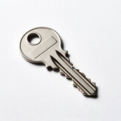 Silver key on white background
