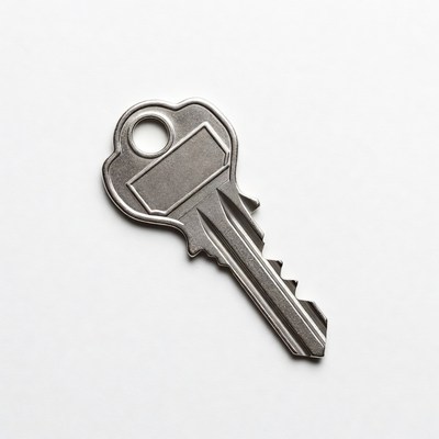 Silver key on white background