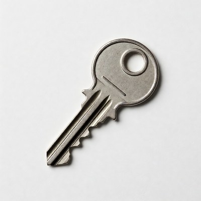 Silver house key isolated