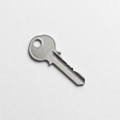 Silver key on white background