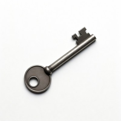 Metal key on white background