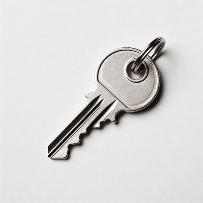 Silver Key on White Background