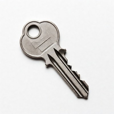 Silver house key isolated