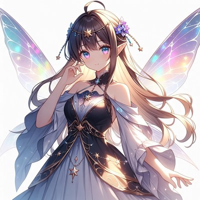 Anime fairy girl with rainbow wings