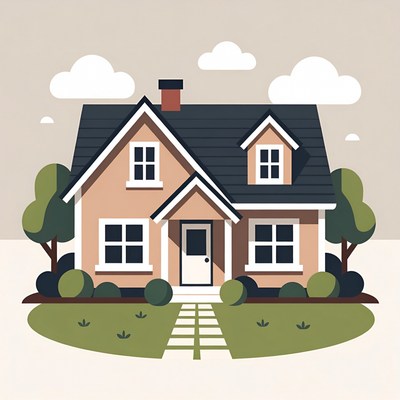 Cartoon House with Trees and Path