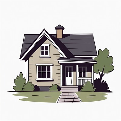 Cartoon House with Porch and Trees