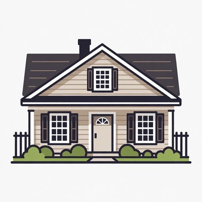 Cartoon House with White Picket Fence