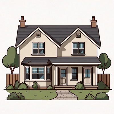 Illustrated Suburban House with Trees