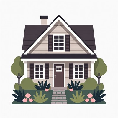 Cartoon House with Garden