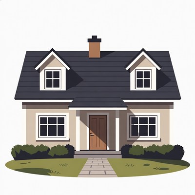 Cartoon House with Chimney and Porch