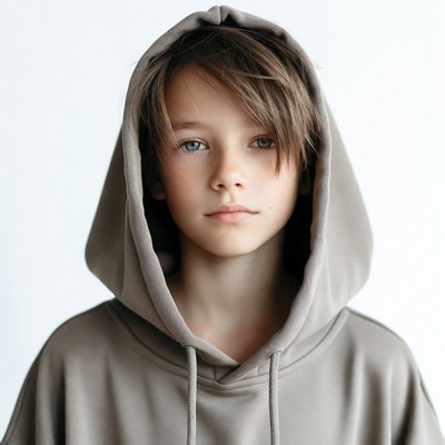 Boy in gray hoodie