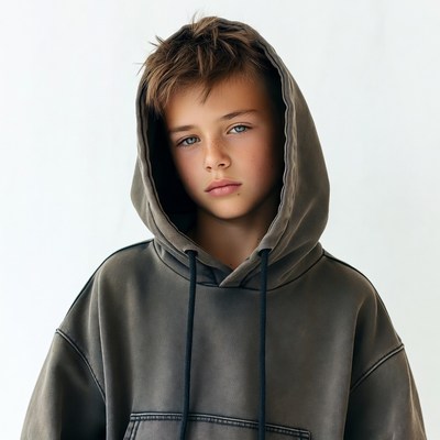 Boy in oversized hoodie