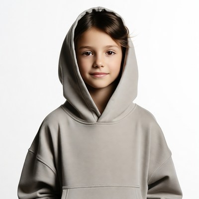 Girl wearing gray hoodie