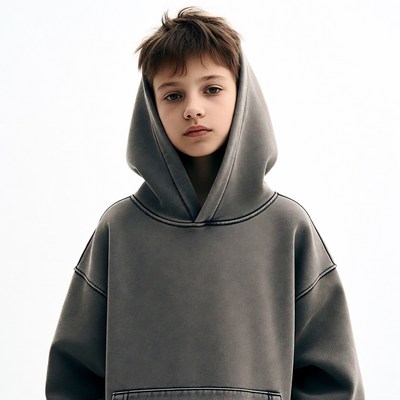 Boy wearing gray hoodie