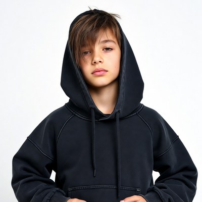 Boy in black hoodie