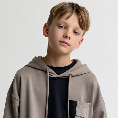 Boy in gray hoodie portrait
