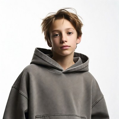 Teen boy in gray hoodie