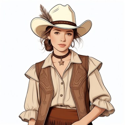 Cowgirl wearing white cowboy hat