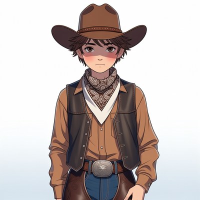 Anime boy in cowboy outfit