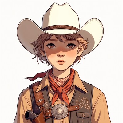 Cowboy girl with holster and hat