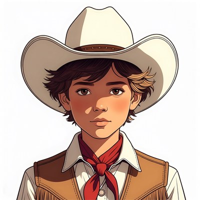 Cowboy boy wearing white hat