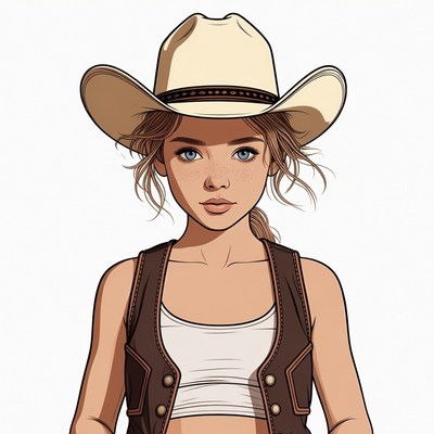 Girl wearing cowboy hat and vest