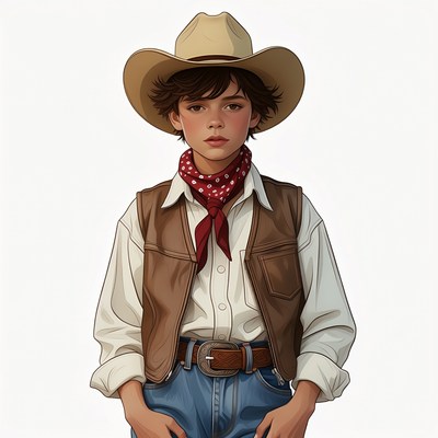 Cowboy girl wearing hat and vest