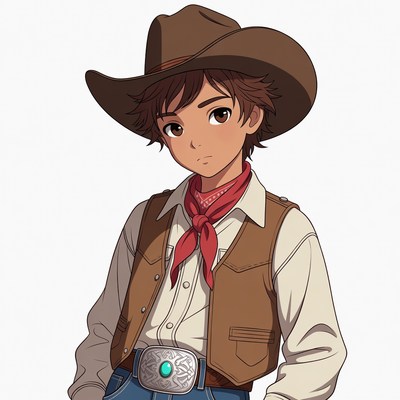 Anime cowboy boy in vest