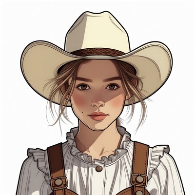 Cowgirl wearing white cowboy hat