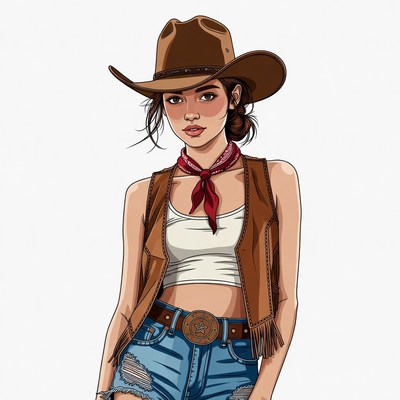 Cowgirl in cowboy hat and vest