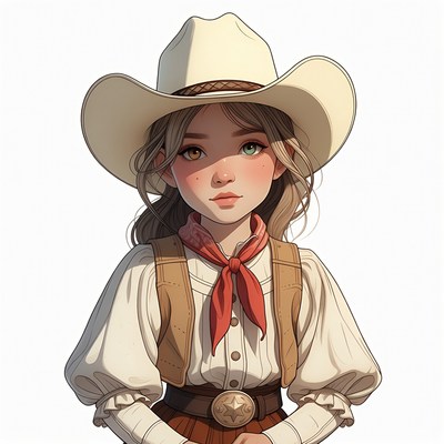 Cowgirl girl wearing white hat