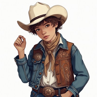 Cowboy girl in denim vest