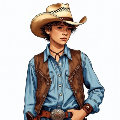 Cowboy boy in vest and hat