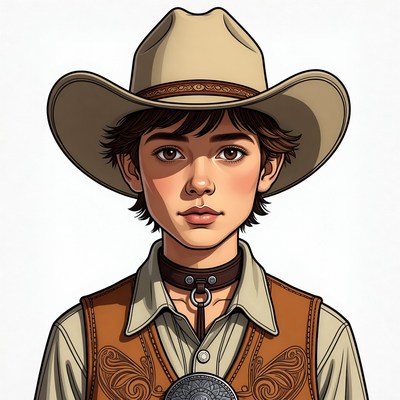 Cowboy boy wearing wide-brim hat