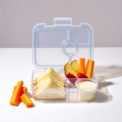 Open Bento Lunchbox with Sandwiches and Carrots