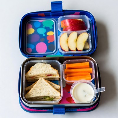 Open Colorful Kids Lunchbox with Food