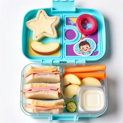 Open kids lunchbox with sandwiches