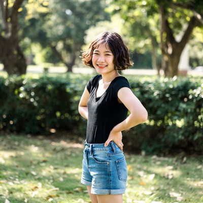 Asian girl smiling in park