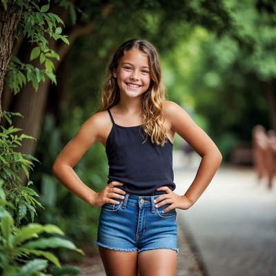 Smiling girl in tank top and shorts