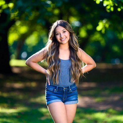 Smiling Latina girl in park